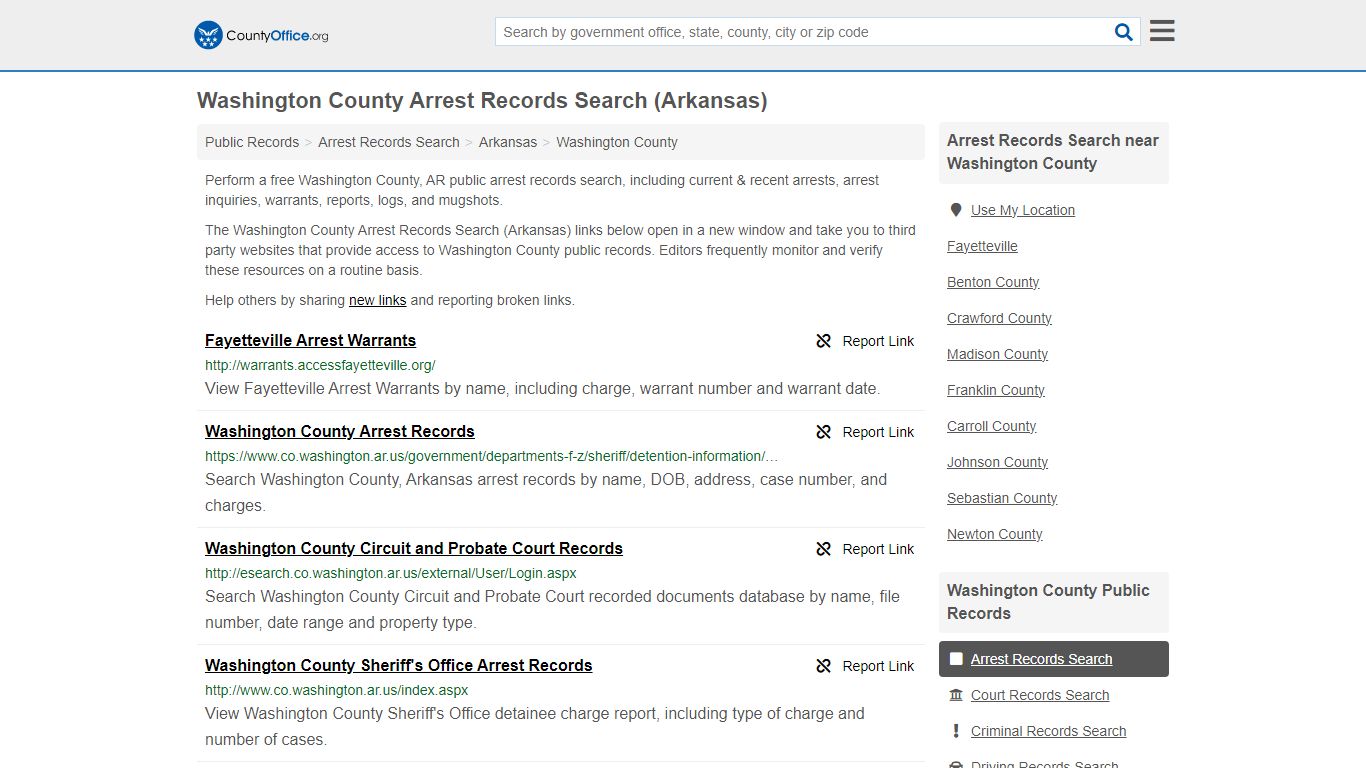Washington County Arrest Records Search (Arkansas)