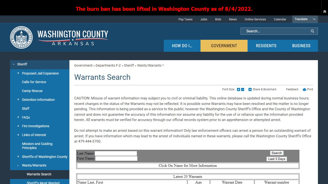 Warrants Search | Washington County, AR